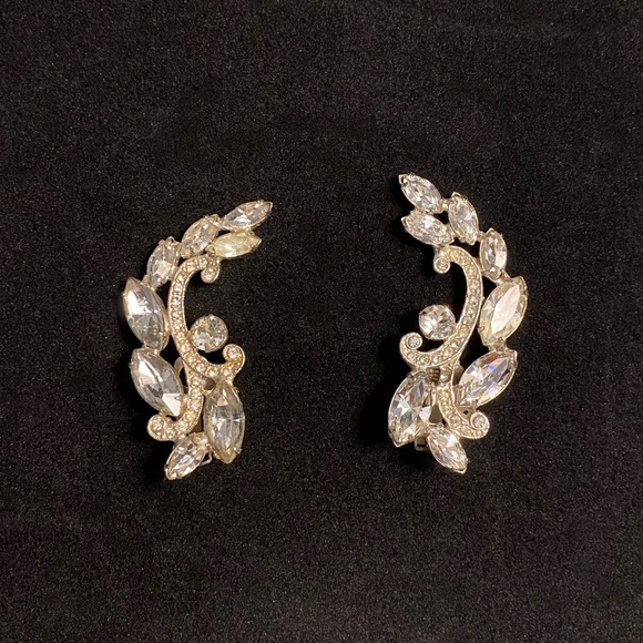 Trafari Jewelry - Vintage 1960's Trafari Clip-On Earrings or Dress Clips, Crystal Rhinestones